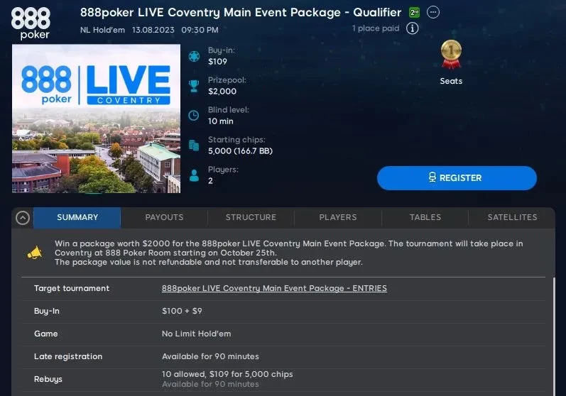 888poker LIVE Coventry Series in the UK’s Heartland