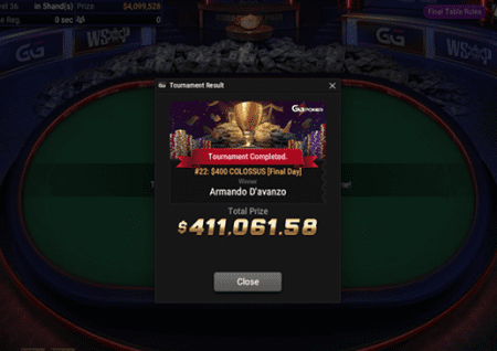 Armando D’avanzo Wins 2021 World Series of Poker Online COLOSSUS for $411,061