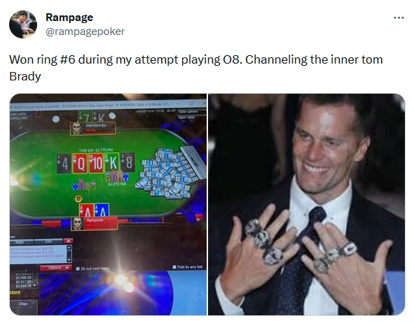 Rampage Captures 6th WSOP Circuit Ring Online While Playing Live Event at 2023 WSOP