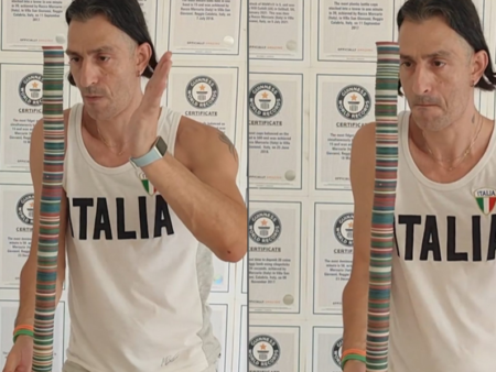 Italian Man broke the Guinness World Record for balancing chips on one finger!