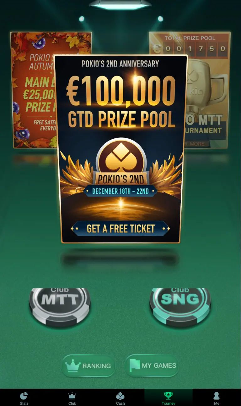 €100,000 GTD Tournament on Pokio Without a Fee and a Big Overlay!