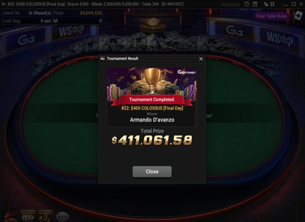 Armando D'avanzo Wins 2021 World Series of Poker Online COLOSSUS for $411,061